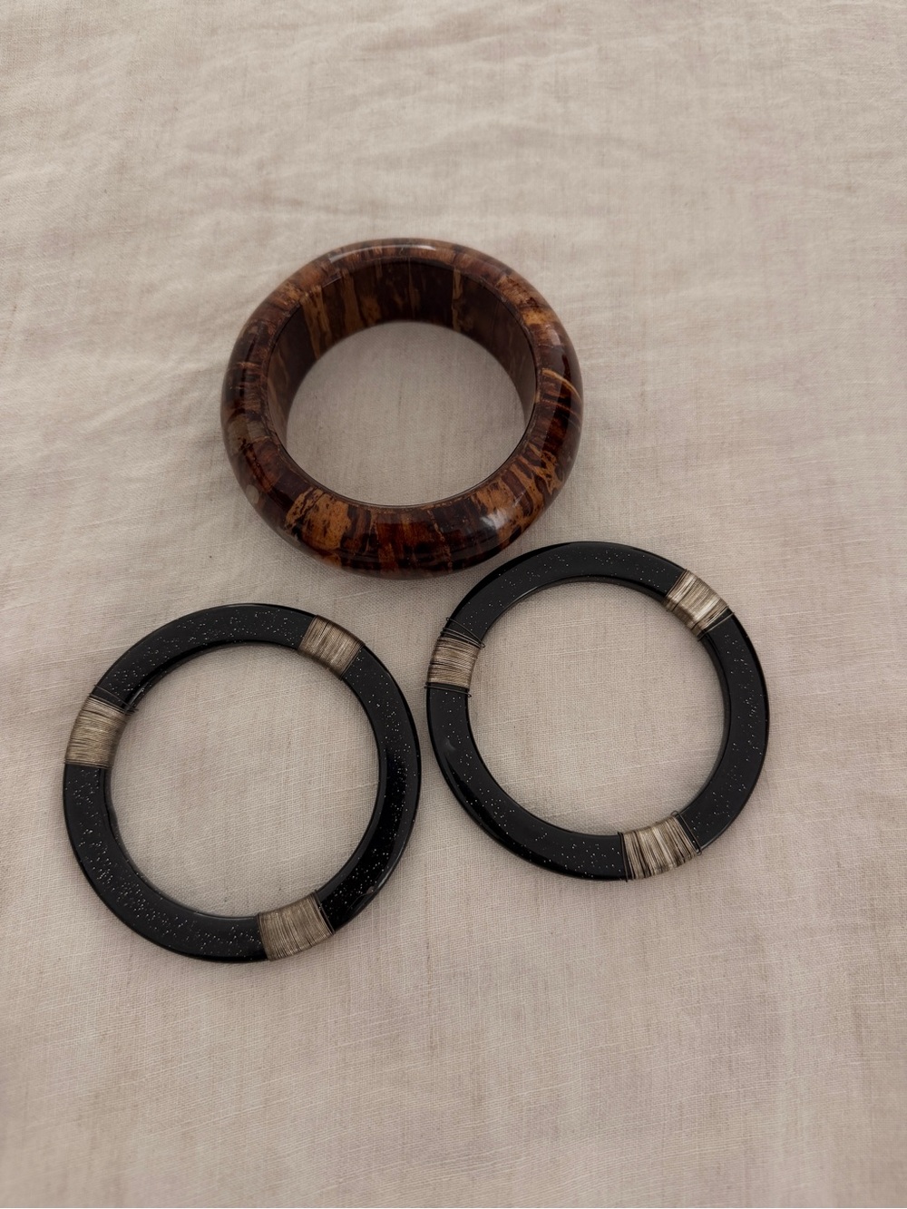 Set of 3 Decorative Bangles - Brown and Black